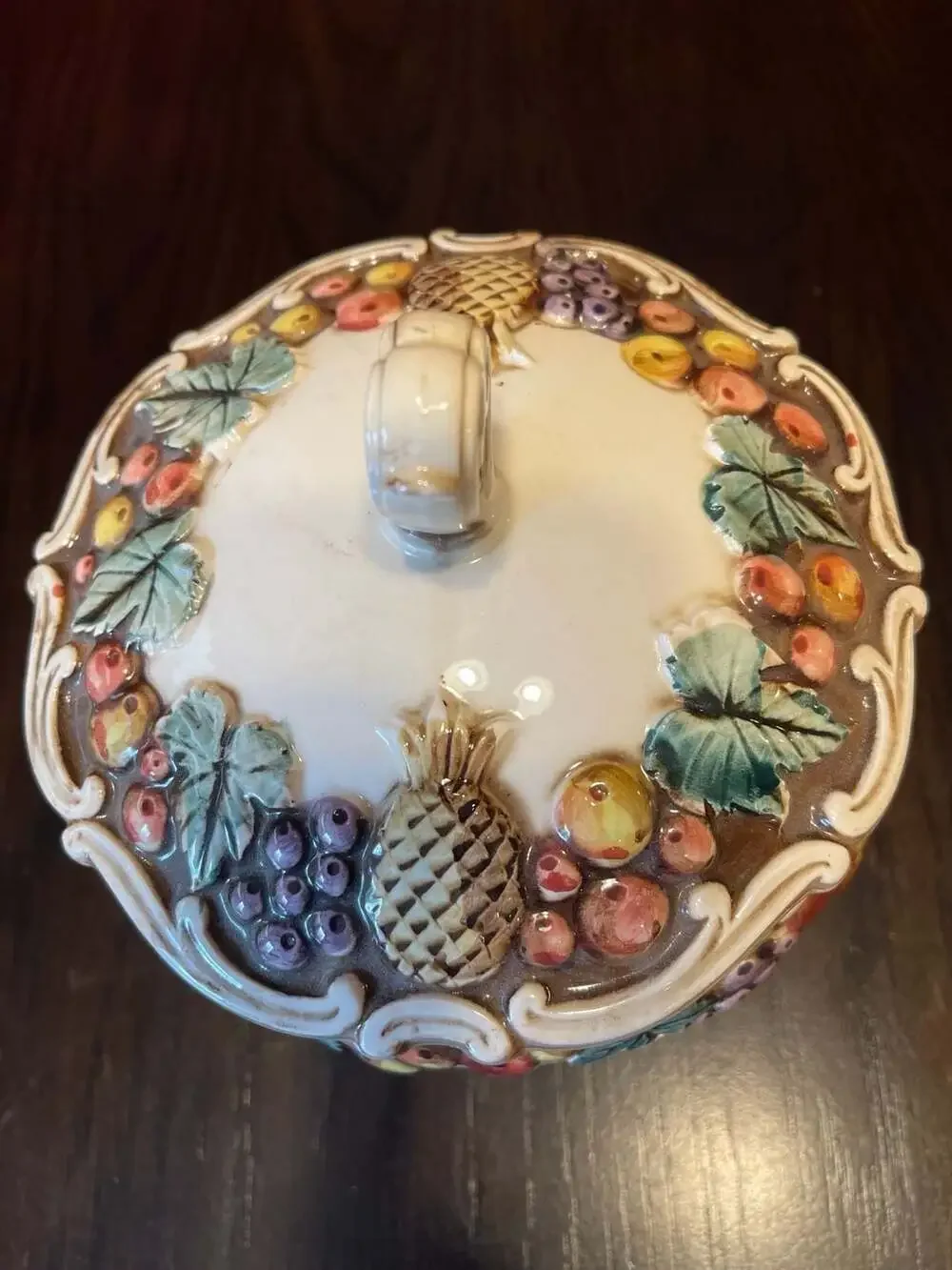Lefton Majolica Style Della Robbbia Covered Candy Bowl - ,